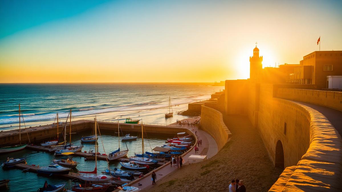 Remparts et port d'Essaouira au coucher du soleil — agence web Essaouira